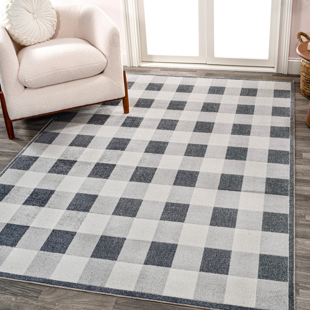 Gradient Plaid Cottage Machine-Washable Light Gray/Dark Gray/Cream 8x10 Area Rug