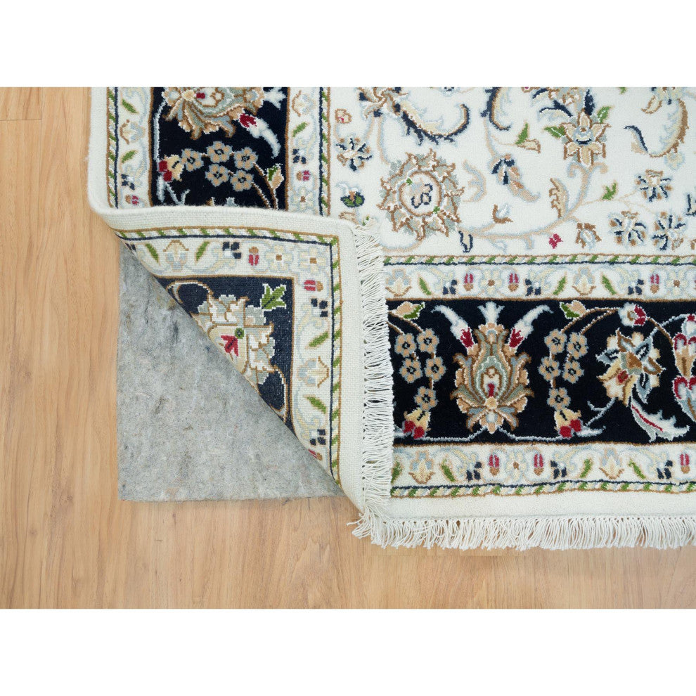 Powder White, Nain Design, 250 KPSI, Soft Wool, Hand Knotted Rug, 5'x7'