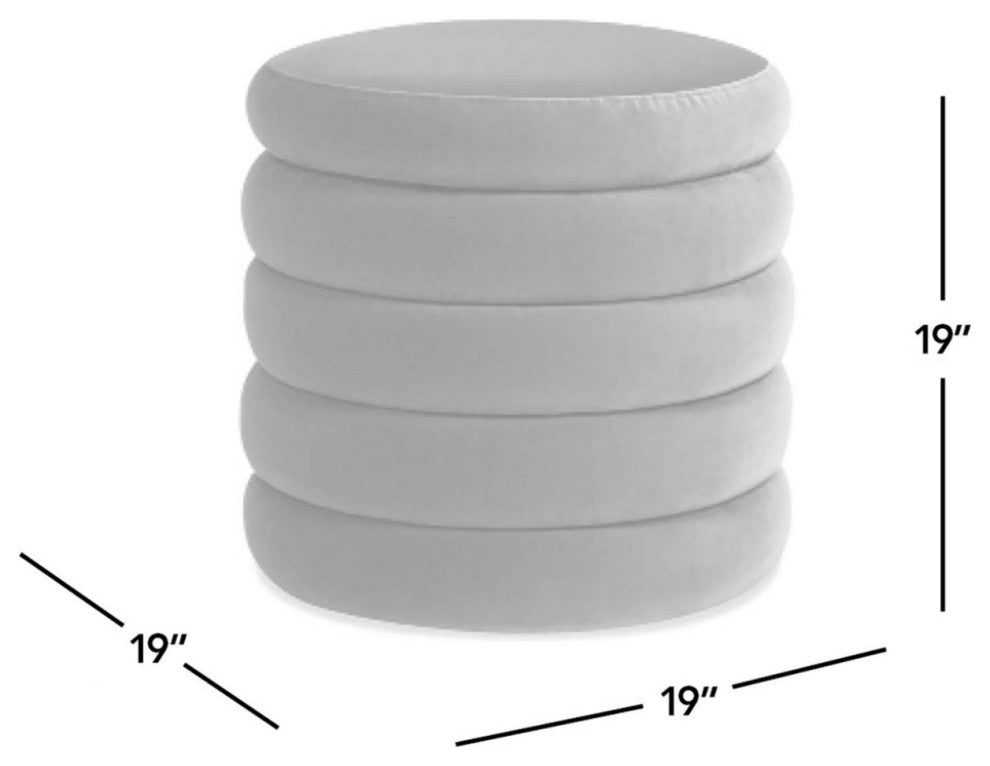 Fuji 19" Oversized Horizontal Tufted Round Storage Ottoman, Ivory White Boucle