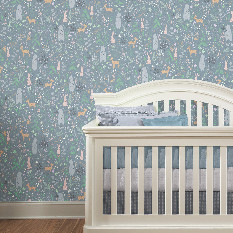Gray & Red Spring Forest Pals Peel & Stick Wallpaper