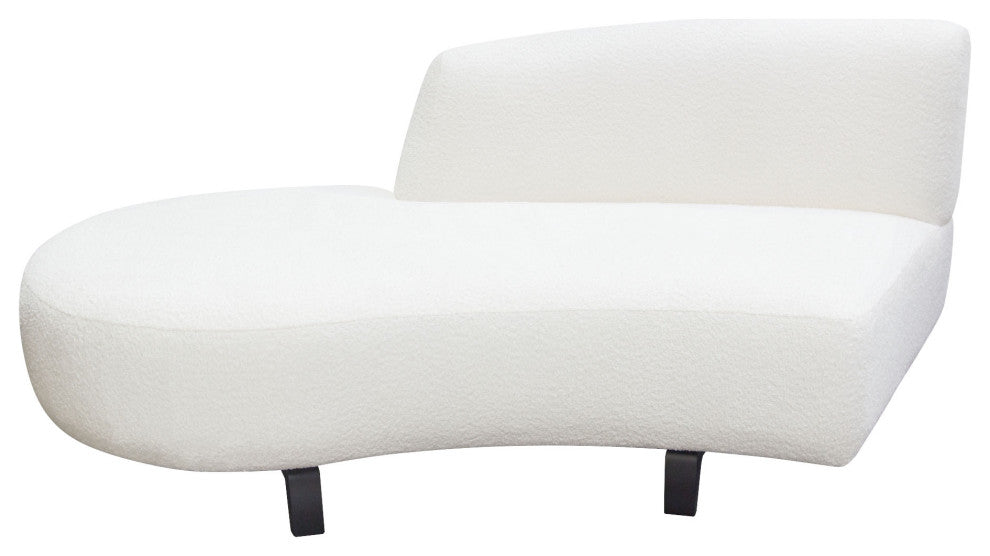 Vesper Curved Armless Left Chaise, Faux White Shearling, Black Wood Leg Base