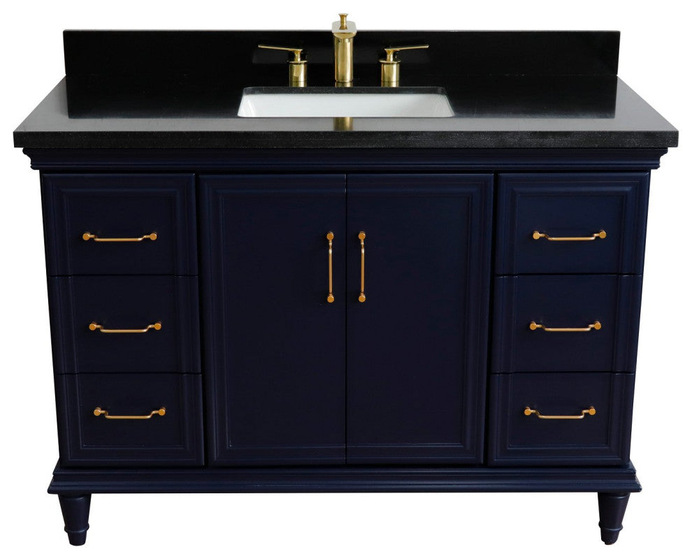 49" Single Sink Vanity, Blue Finish With Black Galaxy Granite