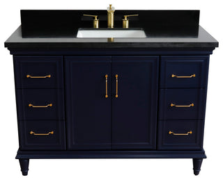 49" Single Sink Vanity, Blue Finish With Black Galaxy Granite