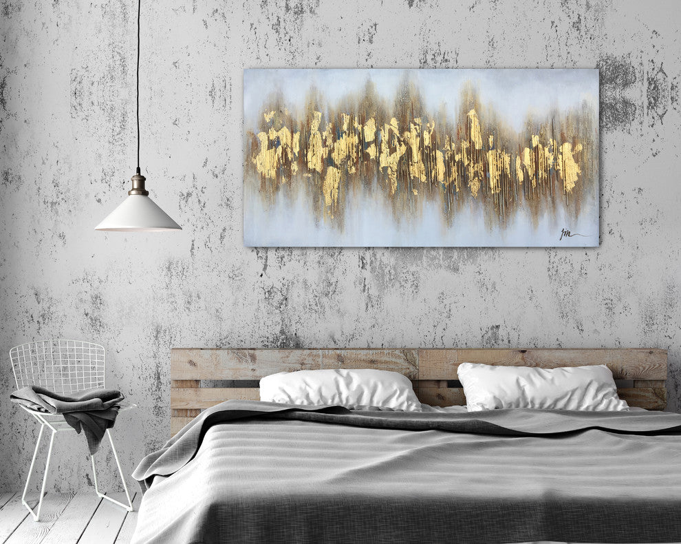 "Beaming Gold Flakes" Hand Painted Canvas Art