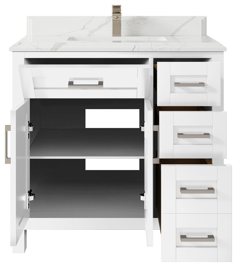 Cambridge 36 Center Sink Bath Vanity in White 1.5" Calacatta Laza
