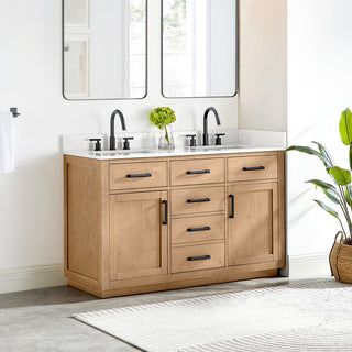 Gavino Vanity with Grain White Composite Stone Top, Light Brown/Matte Black, 54", No Mirror