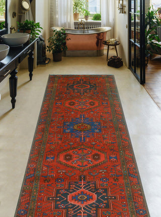 Fine Vintage Distressed Adalbeor Burgundy/Blue Runner, 3'5x10'10