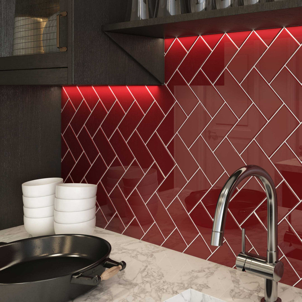 3"x6" Glass Subway Collection, Ruby Red