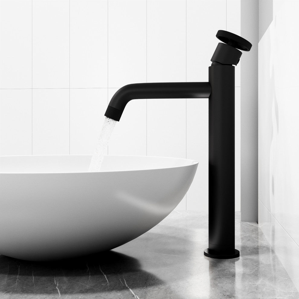 VIGO Cass 12" H Single Handle Single Hole Bathroom Vessel Faucet, Matte Black