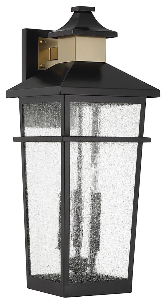 Kingsley 3-Light Outdoor Wall Lantern, Matte Black With Warm Brass Accents