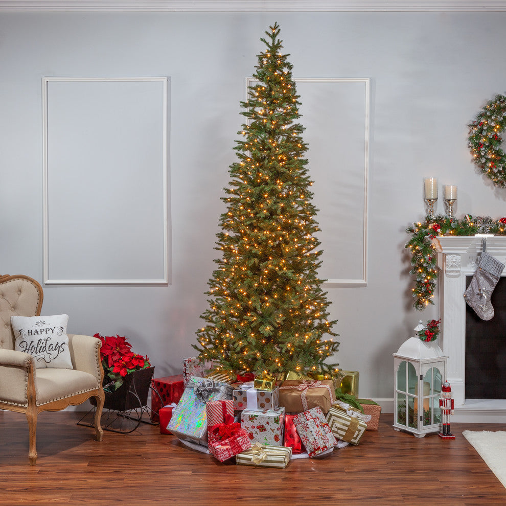 9' High Pre-Lit Natural Cut Narrow Jackson Pine With Clear White Lights