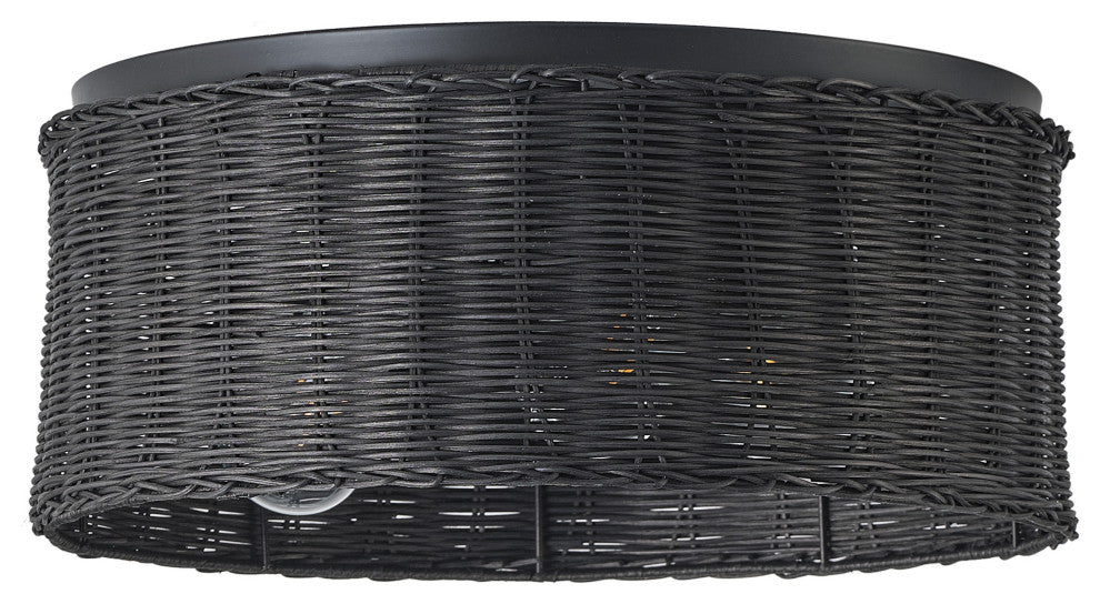 Farmhouse Hand-Woven Rattan 3-Light Drum Flush Mount Ceiling Light