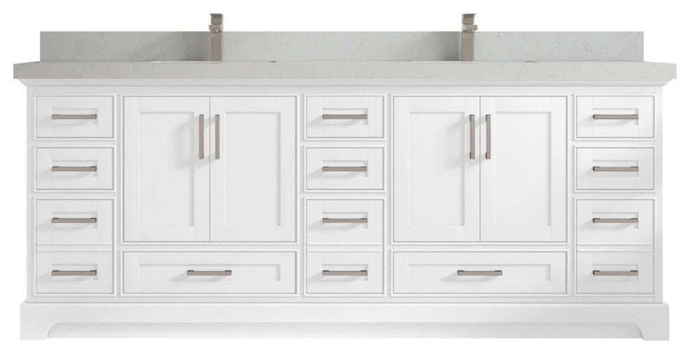 Fenway 84 Double Sink Bath Vanity in White 2" Carrara Quartz