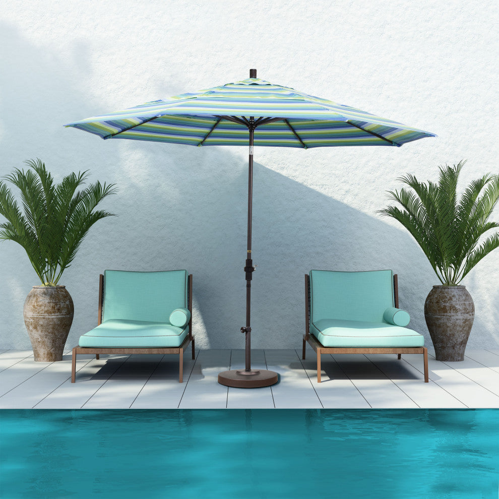 11' Bronze Collar Tilt Crank Aluminum Umbrella, Sunbrella, Spectrum Cilantro