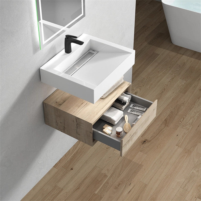 Alysa 24'' Floating Vanity, Acrylic Sink, Light White Oak