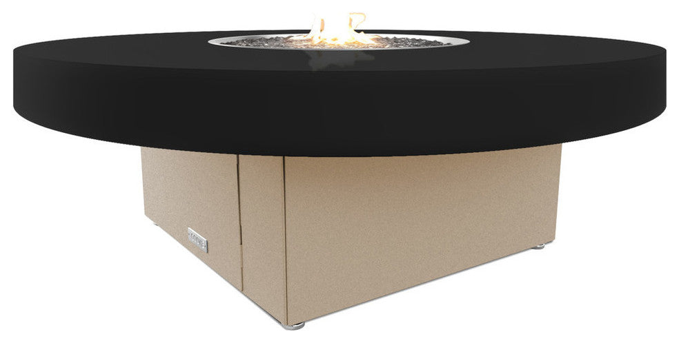 Circular Fire Pit Table, 48 D, Natural Gas, Black Top, Beige