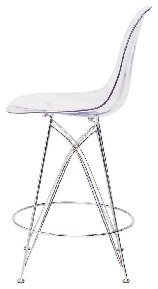 Stylus Polycarbonate and Chromed Steel Base Stool, Clear, Counter Height