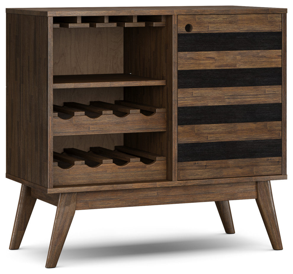 Clarkson Solid Acacia Wood Wine Cabinet, Rustic Natural Aged Brown