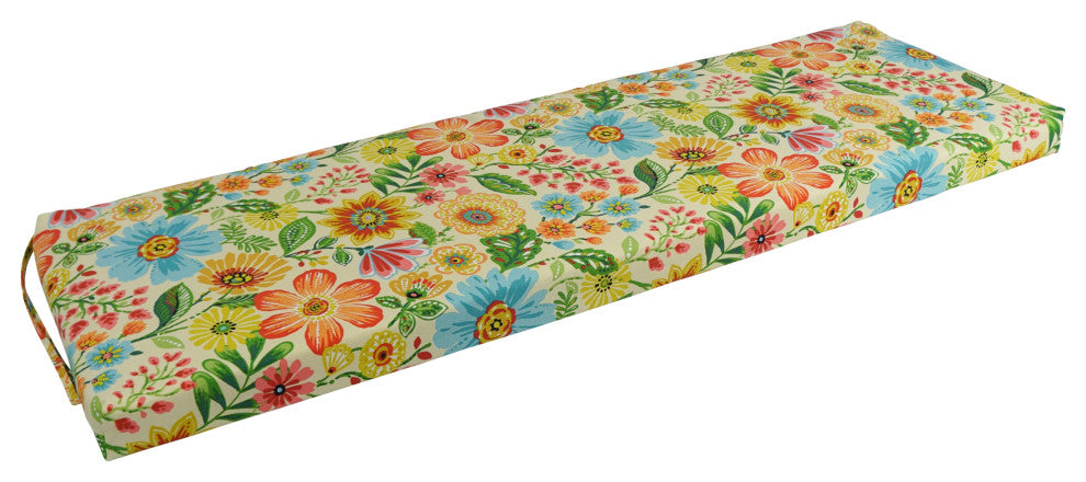 57"X19" Patterned Outdoor Spun Polyester Bench Cushion, Gregoire Chamomile