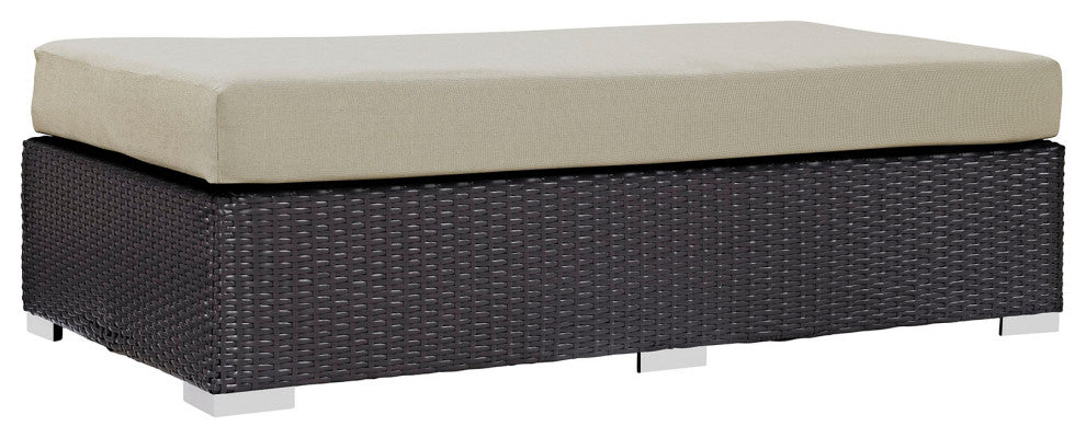 Convene Outdoor Patio Fabric Rectangle Ottoman, Espresso Beige