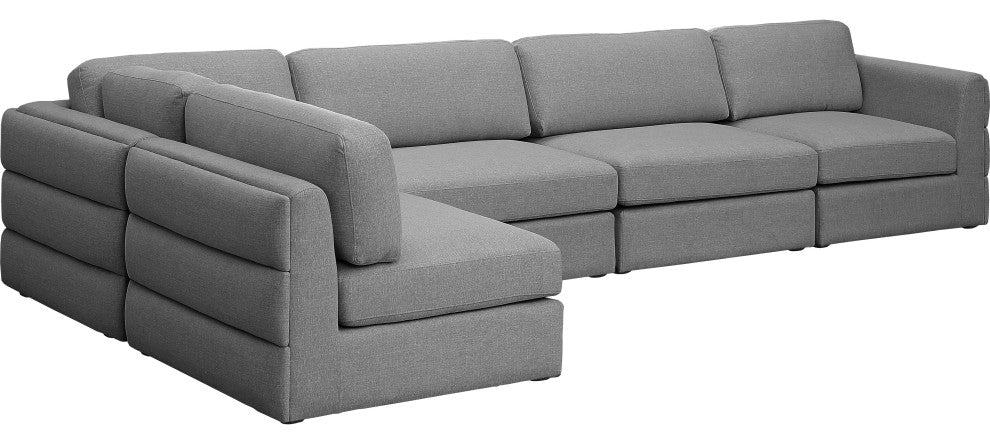 Beckham Linen Textured Fabric 5-Piece Modular L-Shaped Sectional, Grey