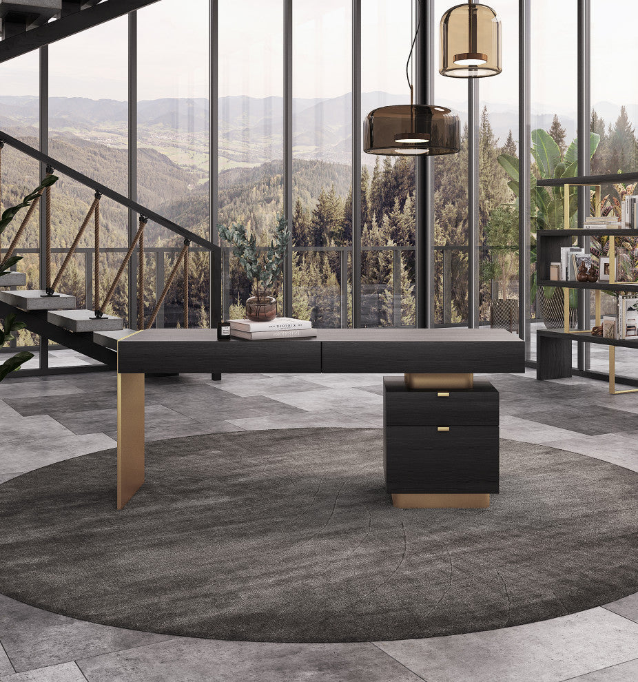 Modrest Trahan Modern Gray Elm and Gold Office Desk