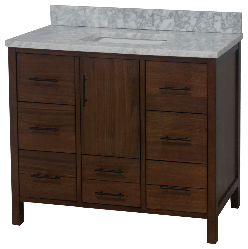 California 42" Bathroom Vanity, Walnut, Carrara Marble