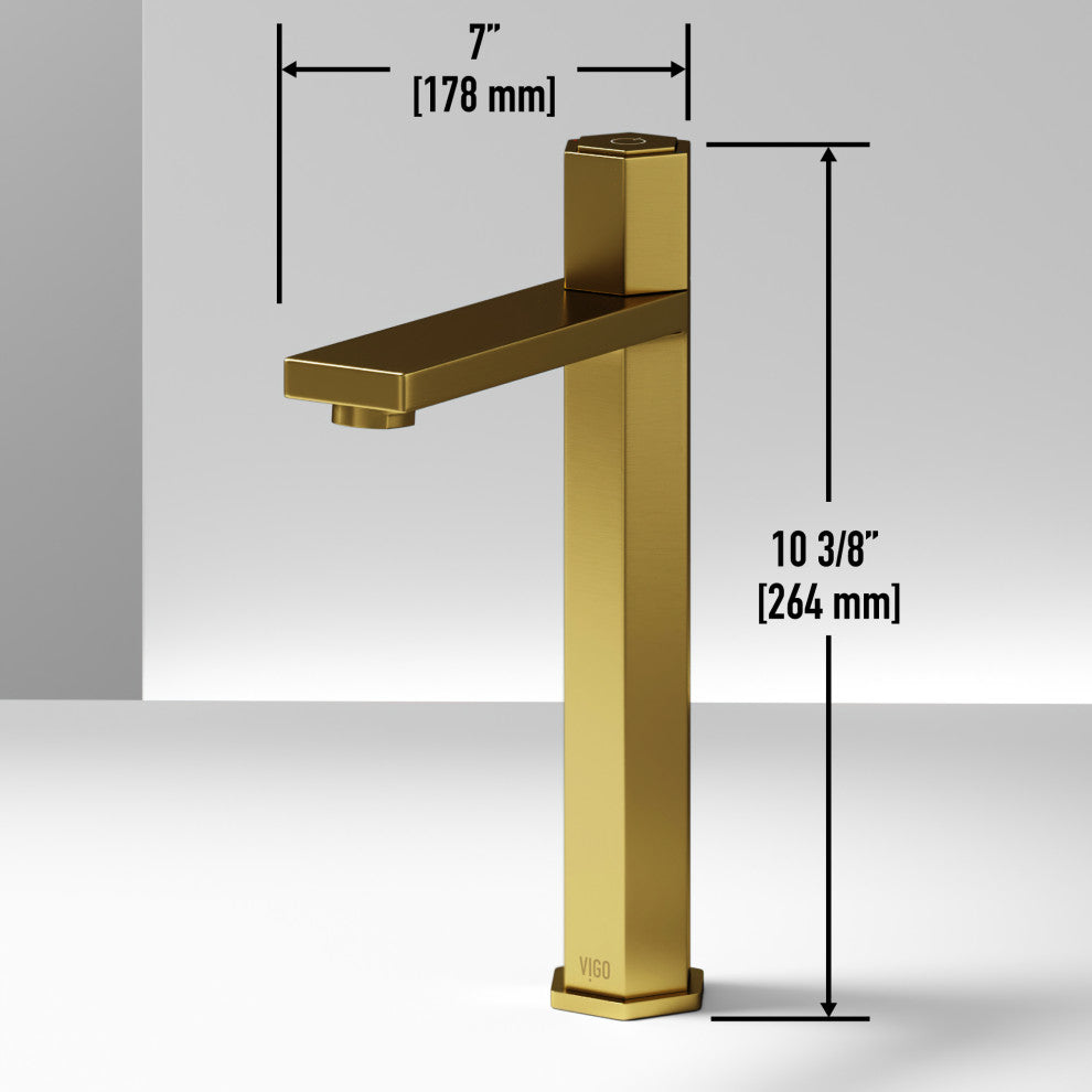 VIGO Nova 10" H Single Handle Single Hole Bathroom Vessel Faucet, Matte Brushed Gold
