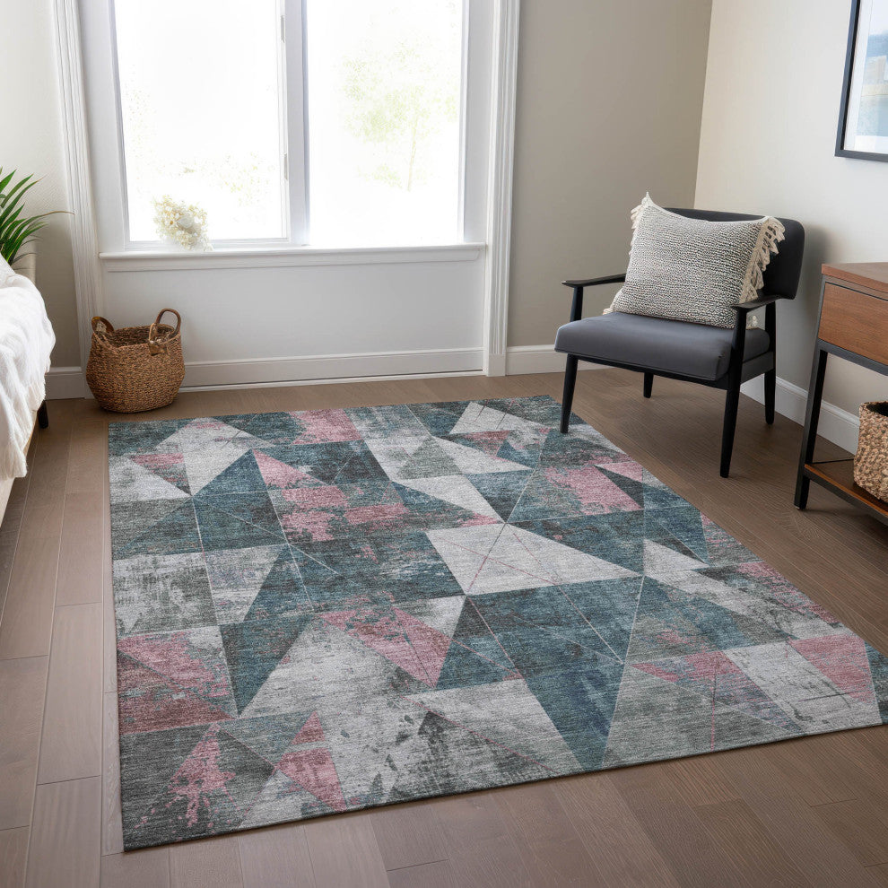 Machine Washable Indoor/Outdoor Chantille ACN1888 Teal 3' x 5' Rug