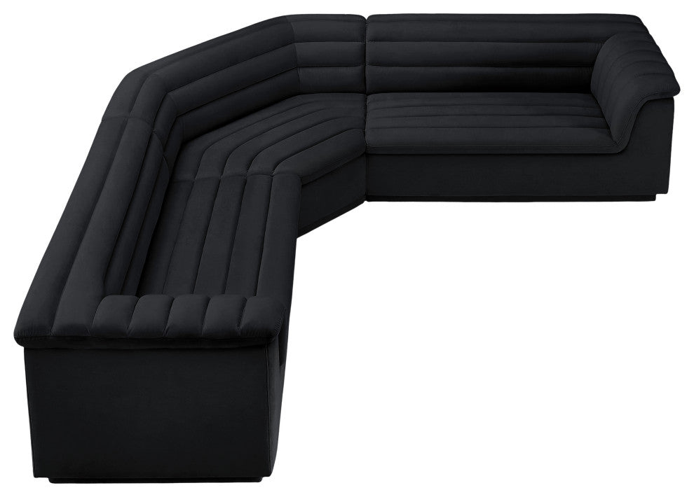 Cascade Upholstered Modular Sofa, Black, Velvet, Corner Sectional
