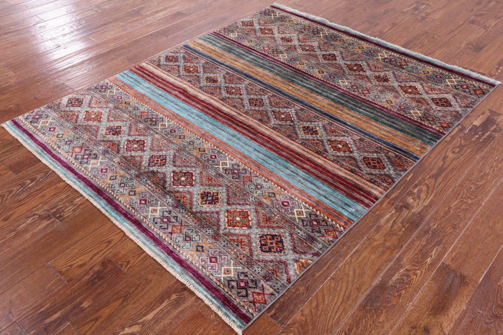 5' 2" X 6' 5" Hand-Knotted Khorjin Super Kazak Rug Q5472