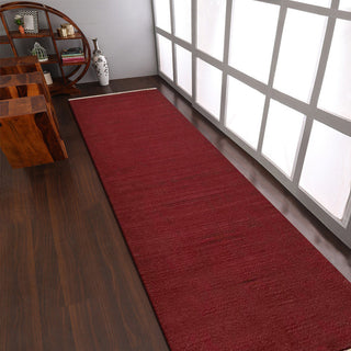 HAND WOVEN FLAT WEAVE KILIM WOOL ECO-FRIENDLY AREA RUGS-Solid,Dark Red
