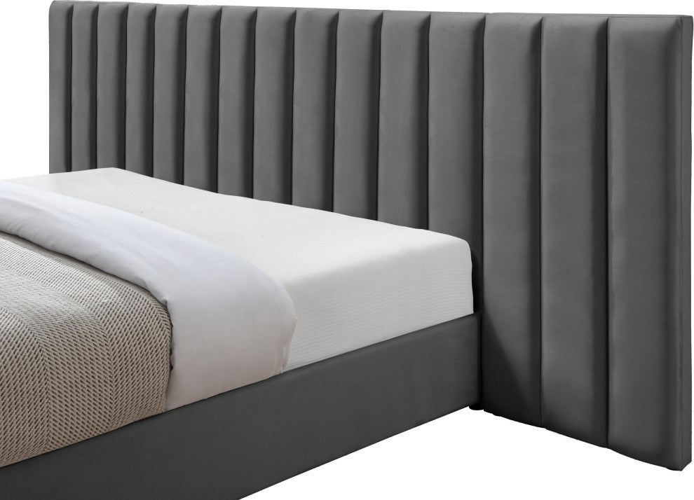 Pablo Velvet Upholstered Bed, Gray, Queen