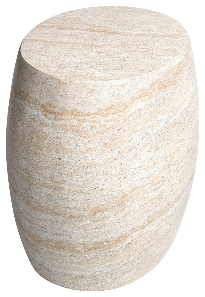 Oval Travertine Stone Finish Italian Design MgO Side Accent Table