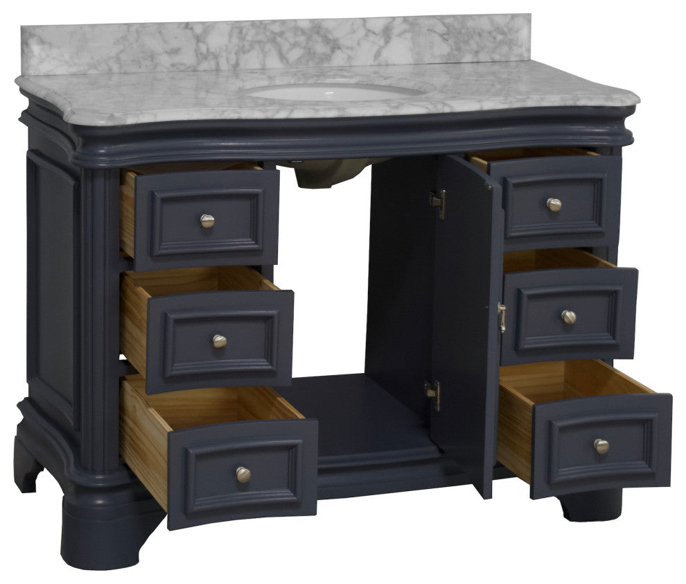 Katherine 48" Bath Vanity, Marine Gray, Carrara Marble