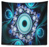 Turquoise Fractal Pattern with Circles Abstract Wall Tapestry, 39"x32"