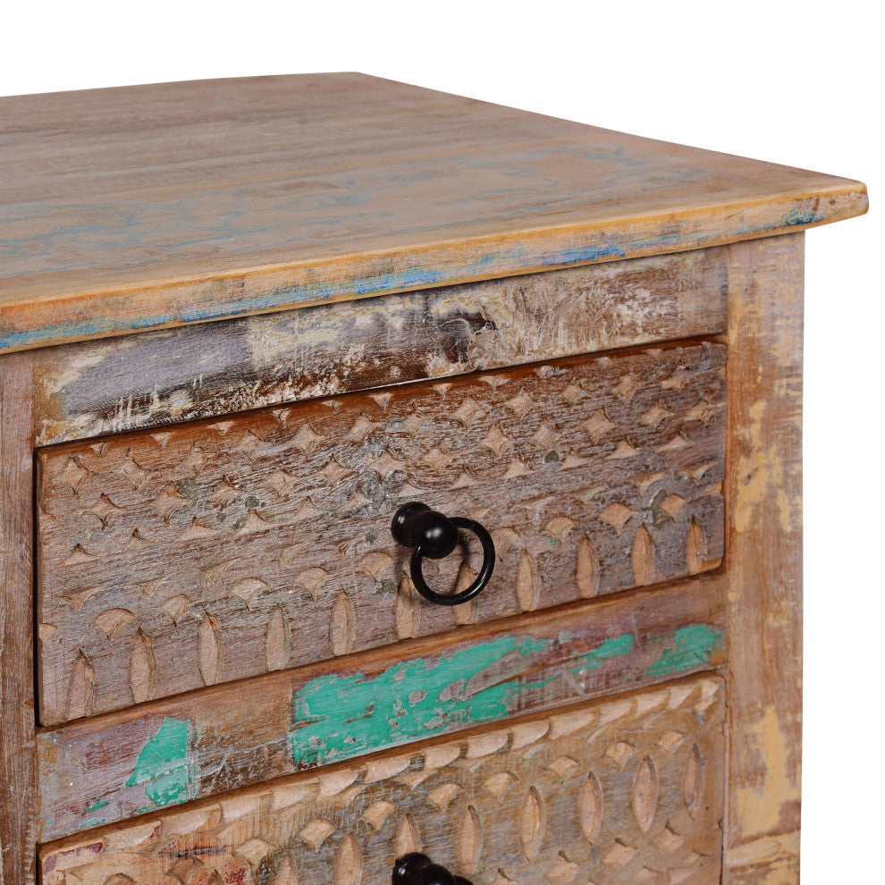 Willards Boho Handmade Reclaimed Wood 5 Drawer Chest, Multicolored and Natural