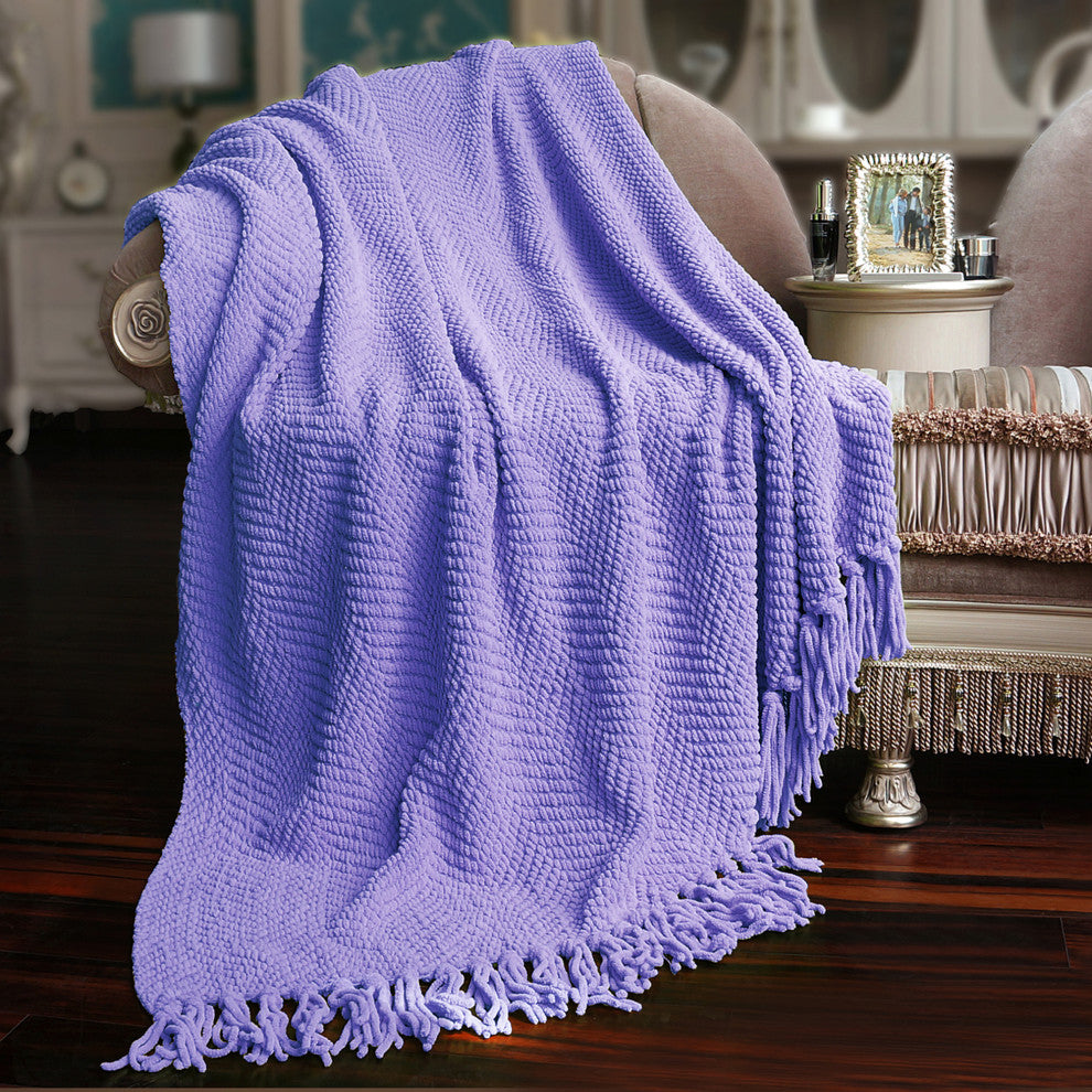 Tweed Knitted Throw Blanket, Paisley Purple, 50"x60"