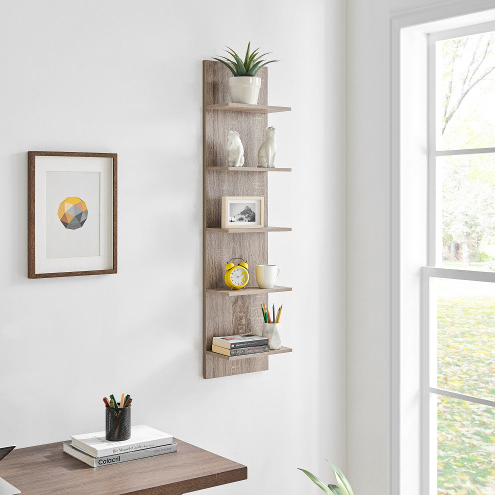 Danya B. Tiered Wide Column Wall Shelf, Weathered Oak