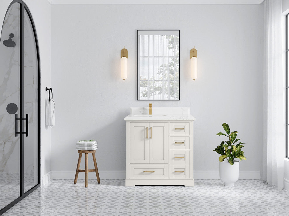 Boston 36" Left Offset Bath Vanity in Alabaster 1.5" Empira Quartz