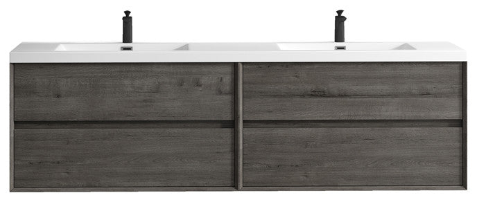 Ashley 84'' Floating Vanity, Acrylic Top, Double Sink, Smoke Oak