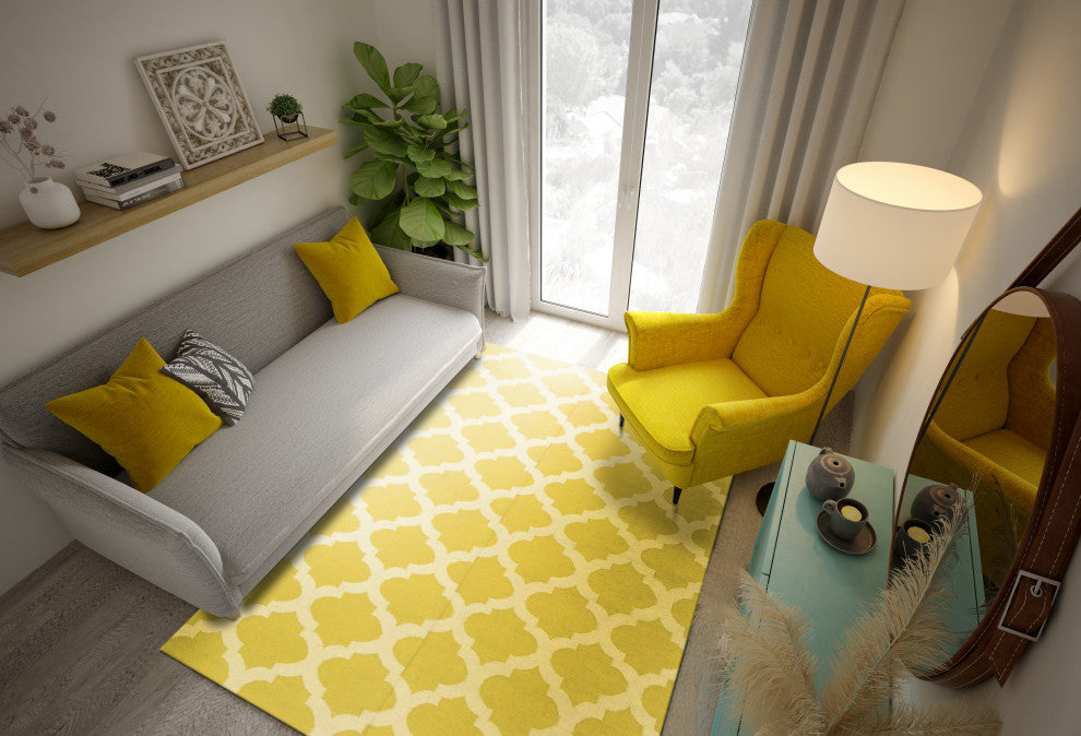 Yellow Transitional Geometric Reversible Modern Moroccan Kilim Area Rug