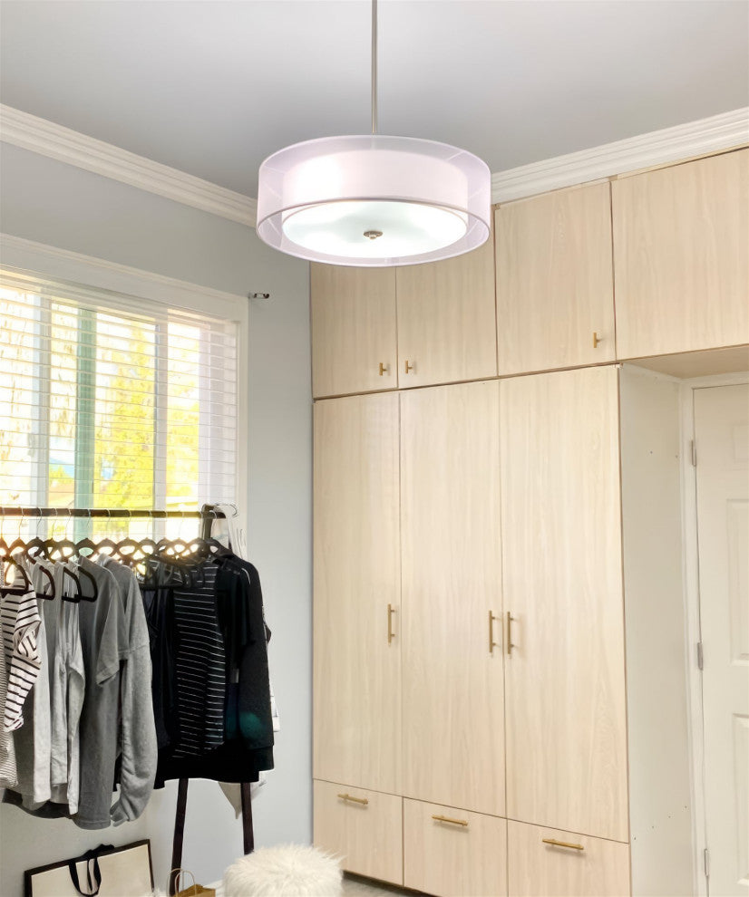 Kira Home Lindos 20" Double Drum Chandelier, Glass Diffuser, Stem-Hung