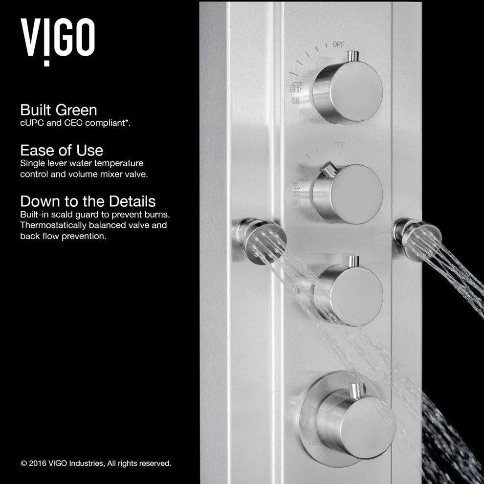 Vigo VG08008 Mateo 60" H 6-Jet Thermostatic Shower Panel - Stainless Steel