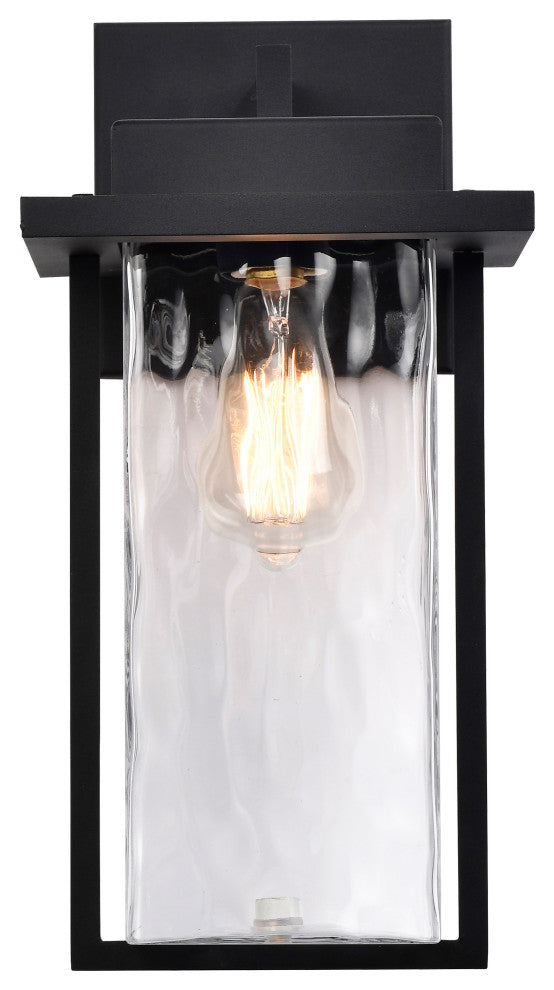 Vernal 1-Light Large Wall Lantern, Matte Black/Clear Water Glass