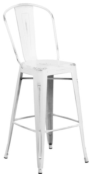 Distressed Metal Bar Stool, White