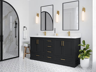 Boston 72" Double Sink Bath Vanity, Wrought Iron 2" Carrara Marble