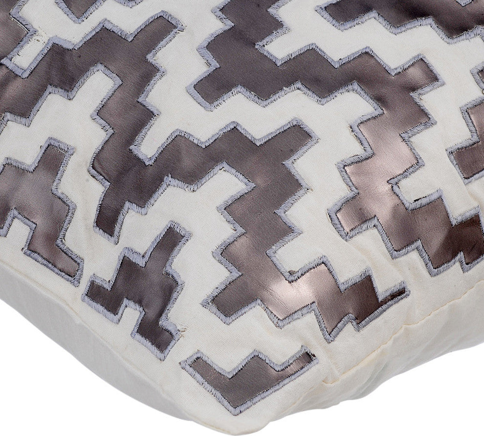 Gray Decorative Pillow Covers 14"x14" Faux Leather, Steely Progress
