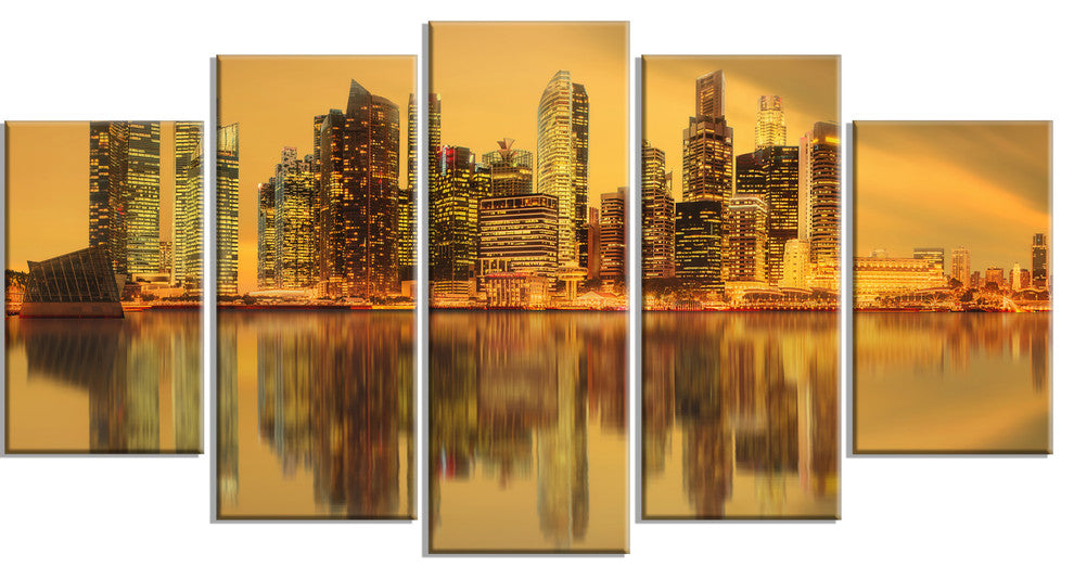"Singapore Marina Bay Skyscrapers" Canvas Print60"x32", 5-Panels