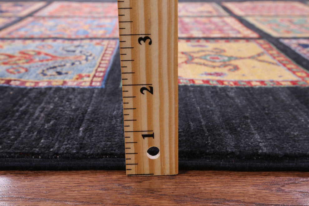 2' 8" X 6' 5" Persian Garden Design Black Handmade Wool Runner Rug Q10695